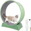 33" Cat Wheels for Indoor Cats, Large Cat Running Wheel with Detachable Carpet & Teaser, Easy to Install and Clean, Cat Essentials for Pet Health - Green