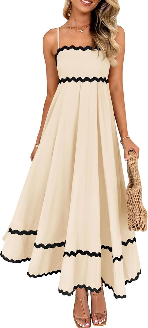 ZESICA Women's 2026 Summer Spaghetti Straps Sleeveless Backless Sundress Flowy Smocked Lace Swing A Line Midi Dress (S)