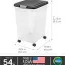IRIS USA Airtight Dog Food Storage Container, Up to 54 lbs, Attachable Wheels, For Dog Cat Bird and Other Pet Food Storage Bin, Keep Fresh, Translucent Body, Easy Mobility, Black