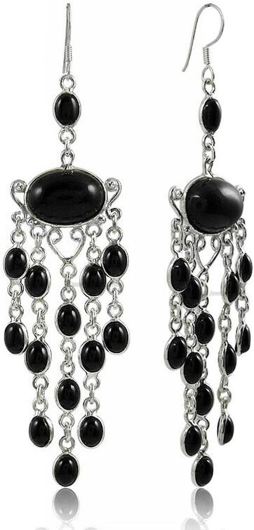 925 Sterling Silver Handmade Chandelier Hook Earrings, Multi-strand Tiny 6x4 Oval Gemstone Women Jewelry, Large Dangle Earrinsg, Christmas Gift