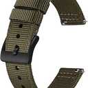BISONSTRAP Men’s Nylon Watch Bands, Two-Piece Military Watch Straps, Quick Release, Brushed Buckle, 19mm, (Green)