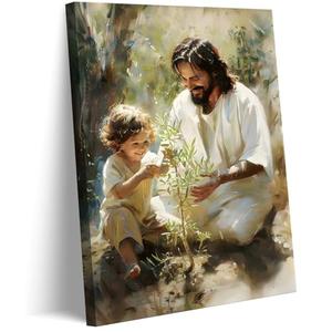 Danseed Jesus With Child Canvas Wall Art Religious Spiritual Wall Decor Pictures Christian Children's Room Posters Prints for Kids Bedroom Baby Room Nursery Girls Boys Room Decoration Ready to Hang