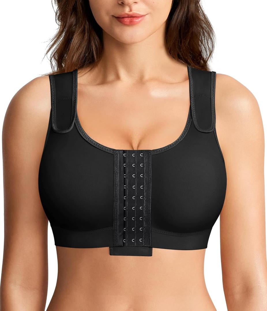 Post Surgery Compression Bras for Women Front Closure Bra with Adjustable Straps (Medium, Black)