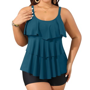 Yonique Women's Plus Size Tankini Swimsuits with Shorts Two Piece Bathing Suits Ruffle Swimsuits Tummy Control Swimwear 12W