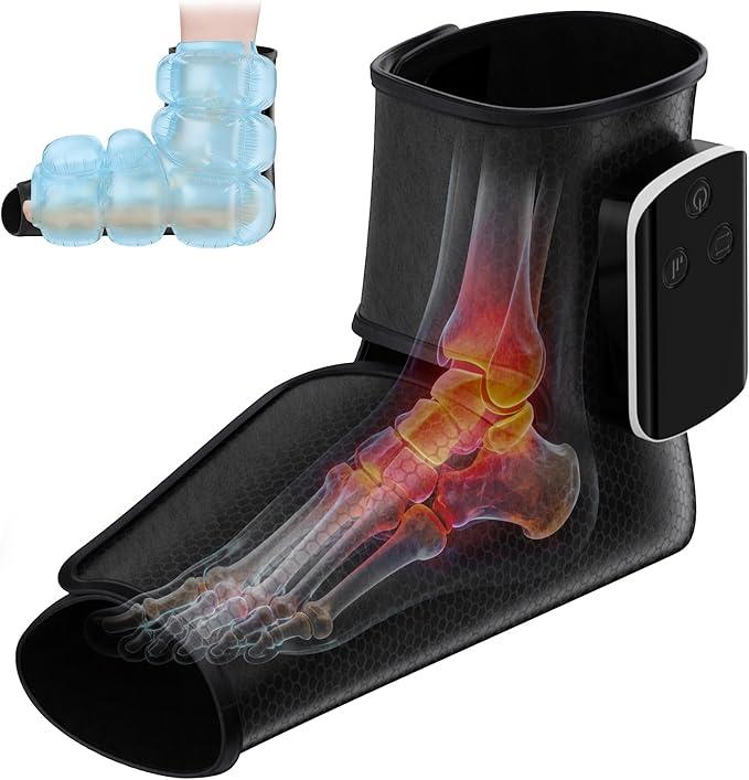 WBHLDM Portable Air Compression Ankle and Foot Massager with Heat for Pain Relief and Circulation, Smart Timer, Cordless Foot Massager for Neuropathy, Gifts for Mom Dad Men Women (Size 6 to 10,1PC)