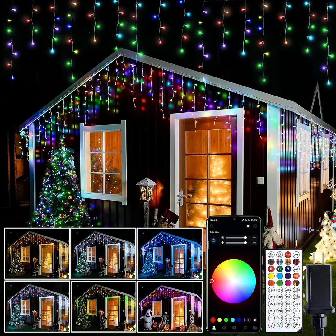 JMEXSUSS 400 LED RGB Icicle Lights - Color Changing, Plug-in for Indoor/Outdoor Christmas Decorations (42.6FT, RGB (Red, Green, Blue))