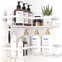 Corner Shower Caddy - 2 Pack, Adhesive Shower Organizers, Rustproof Stainless Steel Shower Shelves with 8 Hooks, No Drilling Bathroom Organizers and Storage Racks, Space-Saving, White, Large