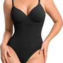 BRABIC Shapewear Bodysuits for Women Tummy Control Shapewear Seamless Deep V-Neck Body Shaper with Built-in Bra(Black, Small)