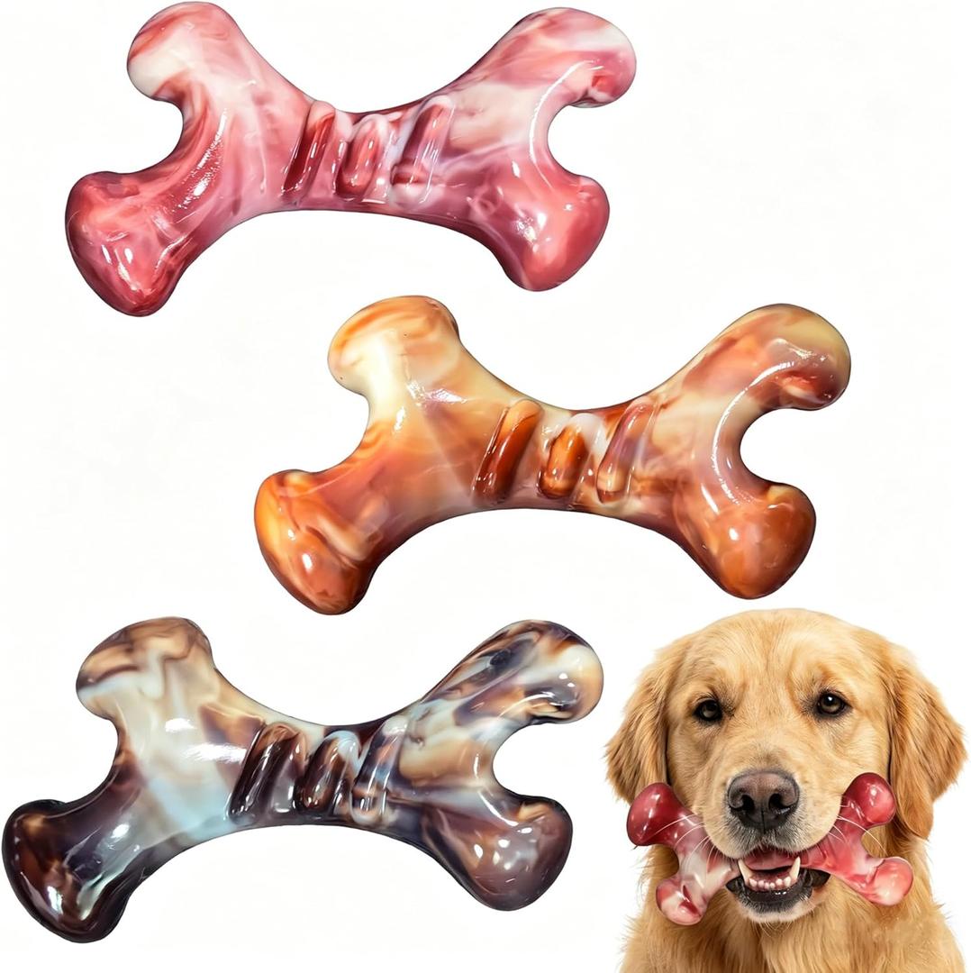 Tough Dog Chew Toys for Aggressive Chewers, 3 Pack Bone Dog Toy,Almost Indestructible Nylon Dog Toys for Medium Large Breed,Bacon Flavor