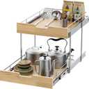 Pull Out Cabinet Organizer,Heavy-Duty Slide Out Shelf, Wood and Wire Basket, Pull Out Drawer for for Kitchen Under Sink Space, Pantry, Bathroom, 2 Tie 14 * 21 in