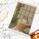 laveliabel Funny Frog Bathroom Poster Hanger Frame, Frog in Bathtub Banner Poster with Wood Hanger, Cute Whimsical Animal Botanical Aesthetic Wall Art Decor for Toilet Washroom Restroom, 12x16in