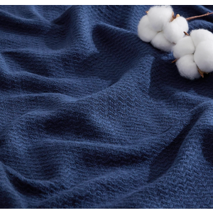 Bedsure GentleSoft 100% Cotton Blanket Full Size for Bed - Breathable and Lightweight, Soft Cozy Textured Herringbone Woven Blanket for Summer Spring, Navy Blue, 80x90 inches