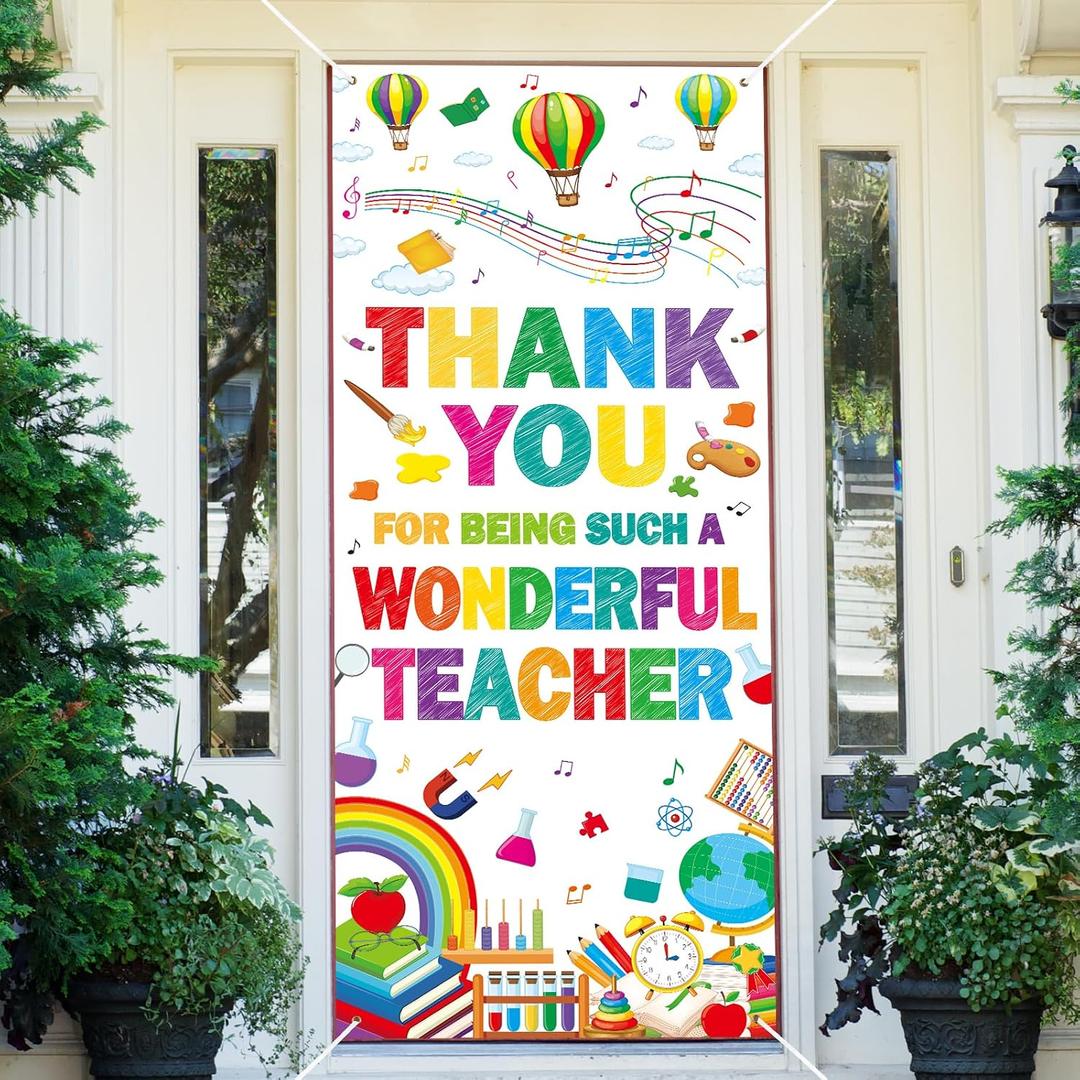 Treasure Cove Thank You Teachers Door Cover Teacher Appreciation Decorations Happy Teacher Week Banner Classroom Door Decor for School Front Porch Sign Appreciation Party Supplies
