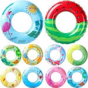 Silipull 4  Pcs Inflatable Pool Floats Tubes Swim Ring Floaties Pool Tube Dinosaur Sea Animal Fruit Mermaid Unicorn Swim Rings for Adults Summer Swimming Lake Beach Party(23.6 Inches)