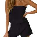 Chang Yun Womens Summer Jumpsuits Casual Loose Sleeveless Off Shoulder Elastic Waist Romper Loungewear Two Piece Outfits (Medium, Black)