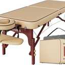 CLORIS 84" Professional Massage Table Portable Reinforced Wooden Leg Hold Up to 1100LBS 2 Folding Lightweight Spa Solon Tattoo Massage Bed Height Adjustable with Carrying Bag (Cream-brown Edge)