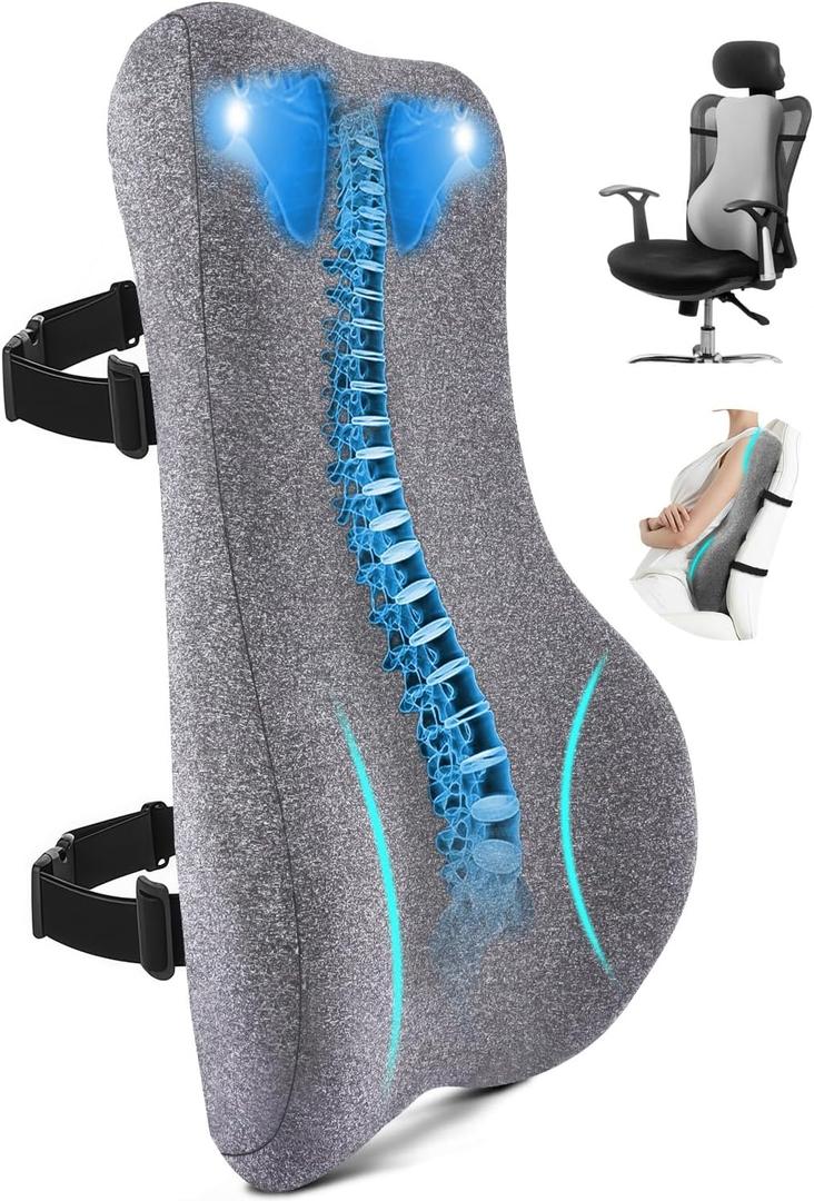 24'' Tall Back Support Pillow Fully Support Entire Back and Shoulder for Pain Relief and Comfort, Memory Foam Back Cushion for Back Rest, Ideal for Executive Office Chair, Computer & Gaming Chair (Light Gray)