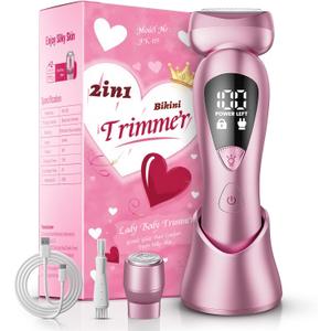 Women's Cordless Razor : Rechargeable Painless Bikini Trimmer & Electric Shaver, IPX7 Waterproof with LED Display, for Face, Underarm, Leg Hair Removal, Blush Pink