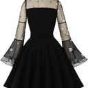 Women's Vintage Polka Dot 1950s Audrey Retro Rockabilly Prom Dress 50's 60's A-Line Cocktail Party Swing Dress (Black, L)