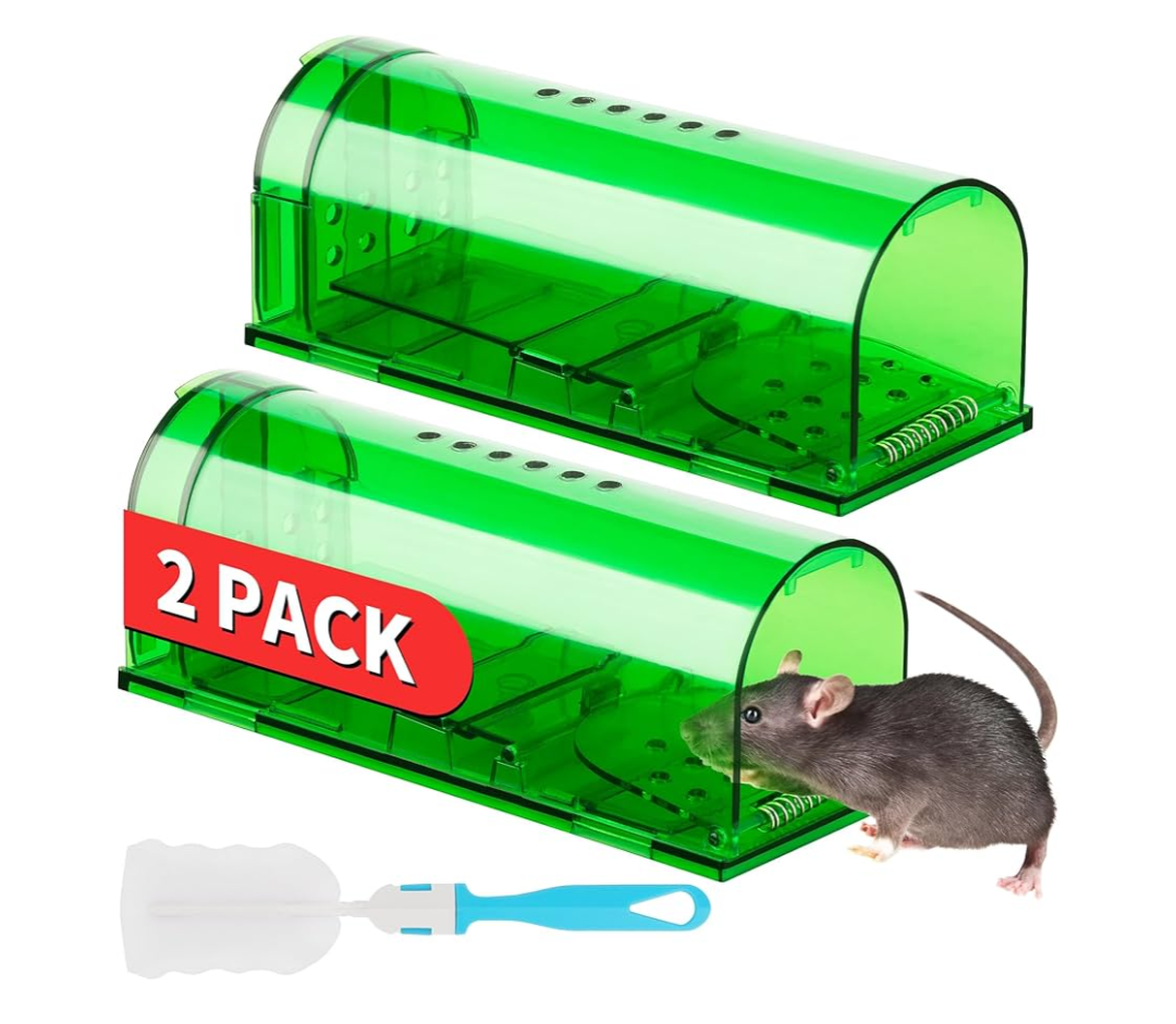 LULUCATCH Humane Mouse Traps 2 Pack, Live Mouse Traps, Reusable with Cleaning Brush, No Kill Catch and Release Indoor Outdoor Rat Cage, Pet Safe Pest Control for Mole, Chipmunk & Squirrel