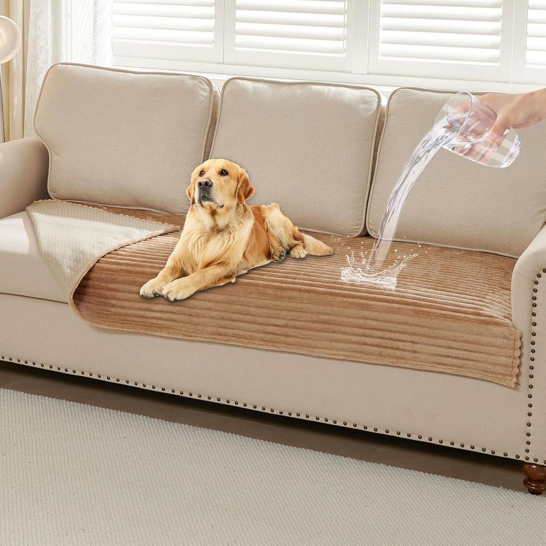 HAOMAIJIA Waterproof Couch Cover for Dogs Washable,Fuzzy Pet Couch Covers for Sofa,Thick Soft Dog Bed Cover Non-Slip Couch Covers for 2 Cushion Couch Sofa Pet Friendly (Khaki, 35" x 62")