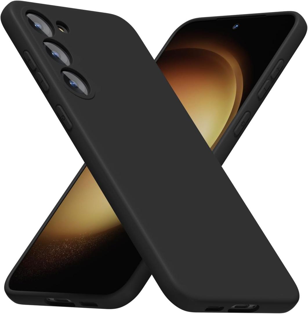 for Samsung Galaxy S23 Plus Phone Case Silicone, Minimalist Ultra Thin Slim Soft Rubber Gel Solid Color Matte TPU Cute Case for Women Men, Girly Plain Aesthetic Design & Camera Cover, Black