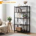 COKIHOM 5 Tier Foldable Storage Shelf with Wheels, Heavy Duty Metal Rolling Shelf Rack, No Assembly Wire Shelving Unit for Kitchen, Books, Living Room, Pantry, Garage, Office, Bedroom, Black