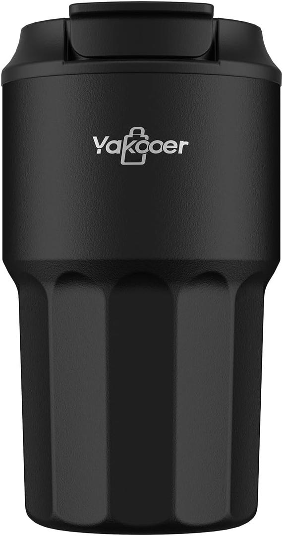 Travel Coffee Mug 16 oz with Lid and Flip Straw, Leak-Proof Food Grade 304 Stainless Steel Coffee Insulated Tumbler, Double Wall Vacuum Cup for Hot and Cold Drinks,Black