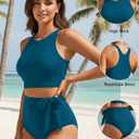 Aqua Eve Women High Waisted Bikini Set Racerback Swimsuit Two Piece Bathing Suit High Neck Swimwear (Blue, M)