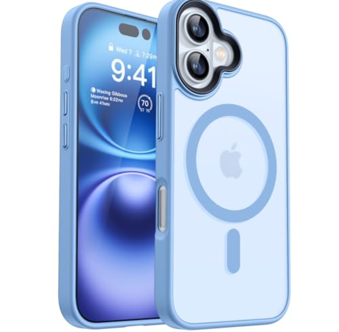 CANSHN Magnetic for iPhone 16 Case [Compatible with MagSafe & MIL-Grade Drop Tested] Slim Translucent Matte Cover, Anti-Scratch Shockproof Phone Case for iPhone 16, Light Blue