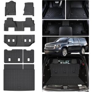 Floor Mats for 2015-2020 Chevy Chevrolet Suburban/GMC Yukon XL 7 Seats (Not for Yukon) (2nd Row Bucket Seats) & Cargo Mat & Backrest Mat,TPE All Weather Protection Full Set Accessories