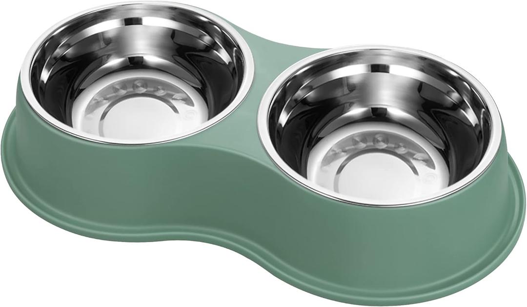 Dog Bowls Double Dog Water and Food Bowl Stainless Steel Bowl with Non-Slip Resin Station, Pet Feeder Bowls for Puppy Medium Dogs Cats (1.Black)