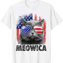 Cat 4th of July Shirts Meowica Merica Men USA American Flag T-Shirt (Small)