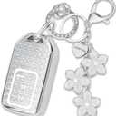Silver TPU Key Fob Cover with Sakura Flower Keychain Compatible with Honda Accord Civic CR-V Pilot Passport Insight CR-Z HR-V Fit JED Spirior Odyssey Ridgeline 5-Button Smart Key for Women