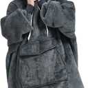 Qeils Wearable Blanket Hoodie for Women, Comfy Sherpa Sweatshirt Blanket as Birthday Christmas Gifts, Oversized Pullover Jacket Blanket Hoodie for Adult (Dark Grey, Adult)
