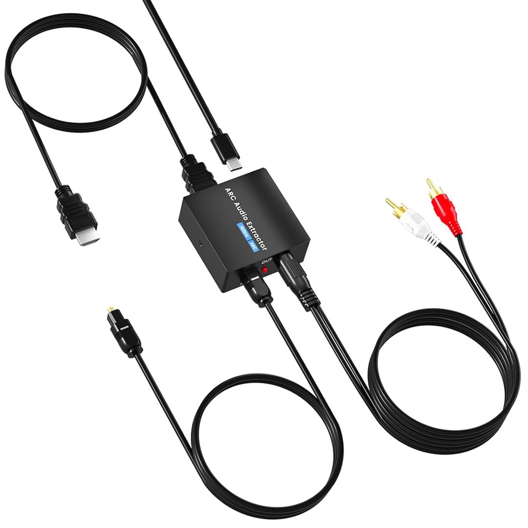 HDMI ARC Audio Extractor 192 KHz ARC Audio Adapter with SPDIF + 3.5mm AUX RCA Audio Output HDMI ARC to Optical Audio Adapter with Audio Cable Support Blue-Ray Play Soundbar