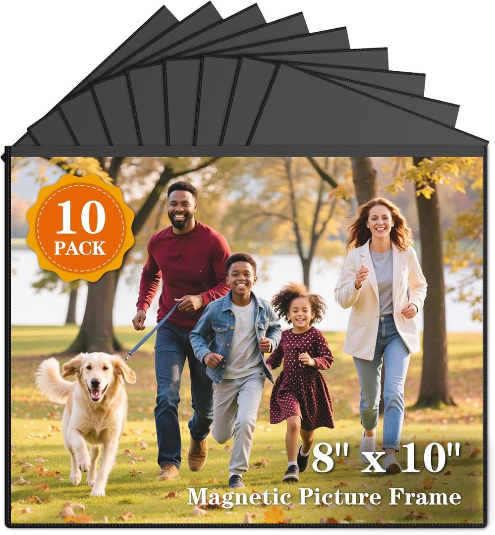 10 Pack Magnetic Picture Frames, 8x10 Inch Magnetic Photo Frames for Refrigerator, Refrigerator Magnets Pictures Frames for Locker Wall Cabinet (Black)