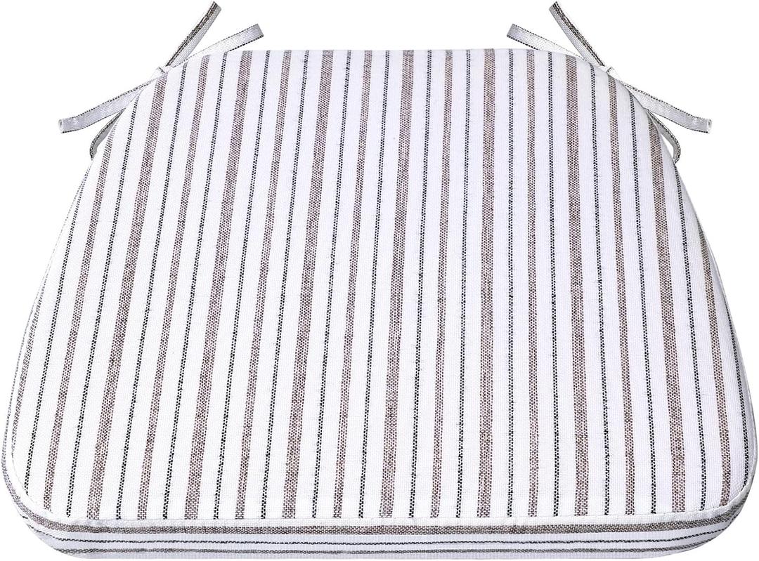 AAAAAcessories D-Shaped Chair Cushions, 2" Thick Dining Chair Pads with Ties and Removable, Machine-Washable Cover, 17" x 16", Pinstripe Brown