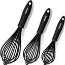 Anaeat Silicone Balloon Whisk, Perfect for Non-Stick Cookware, Milk and Egg Beater Blender, Heat Resistant Kitchen Whisks for Whisking, Cooking, Baking, Beating, Frothing & Stirring (Black) (9+11+12 inch, 3 Pcs Black)