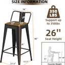 Black Bar Stools Set of 4, Metal Bar Stools with Wooden Seat, Modern 26”Counter Height Barstools with Low Back