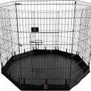  Puppy Playpen with Bottom Pad and Door, 8 Panels 42" H, Black 24"W, Dual-function Pad, For Large Pets, Foldable Octagonal Pen, Versatile, Indoor & Outdoor, Backyard, Protects Floors