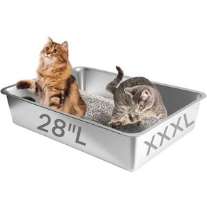 Homegroove Extra Large Stainless Steel Litter Box, 28"x20"x6" XXXL Metal Cat Litter Box for Big Cats with High Sides, Cat Litter Pan for Multiple Animal, Anti-Urine Leakage, Easy Clean (28x20x6 inch)
