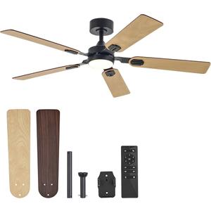 VONLUCE Ceiling Fans with Lights and Remote, 52" Ceiling Fan with 5 Blades, 6-Speeds Noiseless Reversible DC Motor for Farmhouse Bedroom Indoor, Walnut