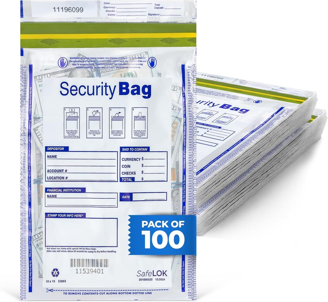 White Opaque Deposit Bags | Tamper-Evident Cash & Valuables Bag | Tear-Off Receipt | Heavy-Duty 10" x 15" | 100 pcs | ABC Check Printing