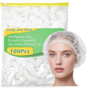 2 x 100PCS Disposable Shower Caps, Thick Plastic Waterproof Hair Bath Caps for Women Kids Girls. Hotel/Travel Essentials Accessories/Hair Salon Care Cleaning Supplies