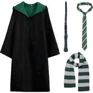Wizard Costume Cosplay Set, Wizard Cloak Robe for Adults Teens, Wizarding Halloween Costume Accessories for Party (Medium, Green)