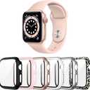 6 Pack Case for Apple Watch SE 3 (2025)/SE 2/SE/Series 6/5/4 44mm with Tempered Glass Screen Protector, Hard PC Ultra-Thin Scratch Resistant Protective Cover for iWatch 44mm Accessories (Black+Clear+Pink+Rose Gold+Silver+Classic Leopard)