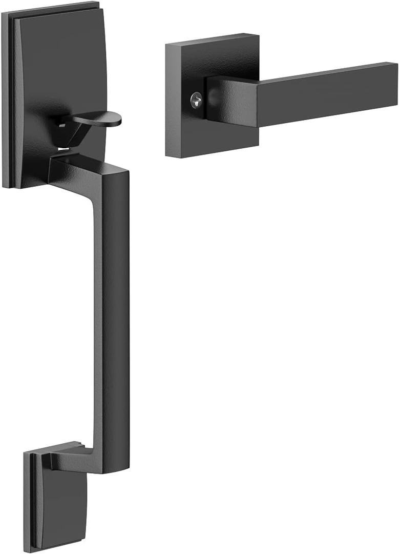 Front Door Handle, Exterior/Interior Entry Lower Half Handleset Single Cylinder Lever, Century Trim for Left and Right Door Matte Black