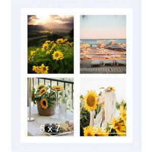 12x16 Collage Picture Frame with Mat, Display 4 Pcs 5x7 Photos or 12x16 Picture, Four Opening 5x7 Picture Frame Collage for Wall Hanging, Lightweight 5 x 7 Multi Photo Frame, White