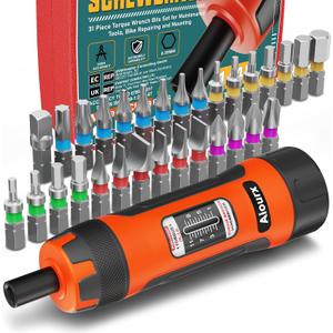 Torque Screwdriver Set, 1-11 Inch Pounds lbs, 1 in-lb Increment, 31 Pcs 1/4" Torque Screwdriver Wrench with S2 Steel Bits for Professional Maintenance, Bike Repairing and Mounting